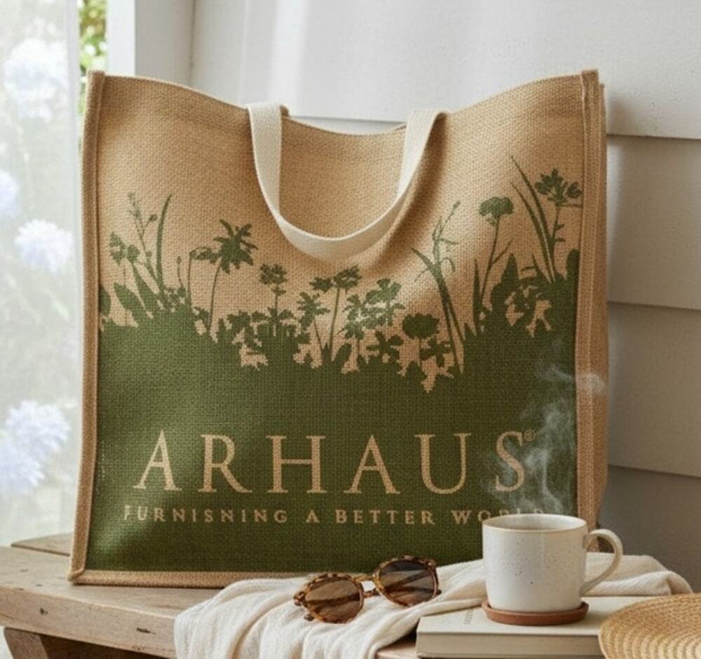 Aurhaus Large Jute Tote Bag Reusable Natural Brown Shopping Bag 17.5x18x9 Inches
